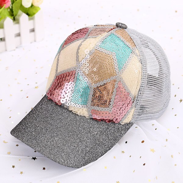 Enfants bébé filles enfant en bas âge enfants paillettes paillettes Sparky chapeau casquette soleil plage été Baseball Bonnet bord bleu rose or: Silver Cell