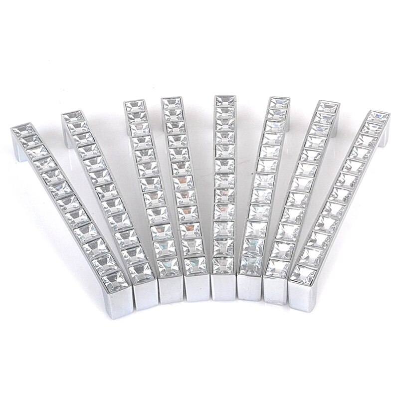 Lot de 8 boutons de poignée carrés en cristal strass, Style européen, clair, pour porte, armoire, tiroir, armoire, 128Mm