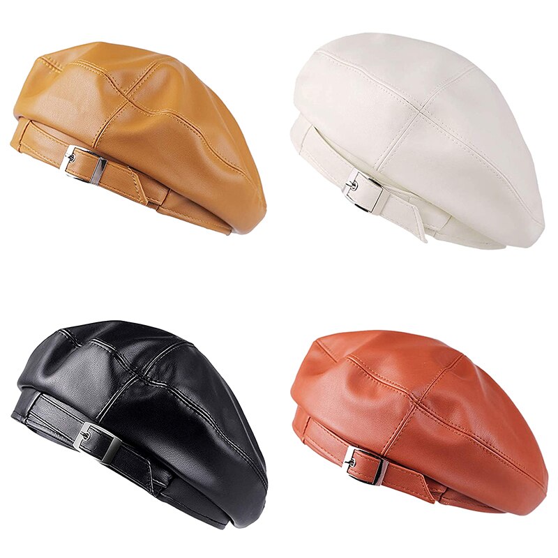 Dames Pu Leather Casual Baret Hoeden Mode Lederen Franse Kunstenaar Beret Hoeden Voor Vrouwen Meisjes Herfst En Winter Zachte Baretten