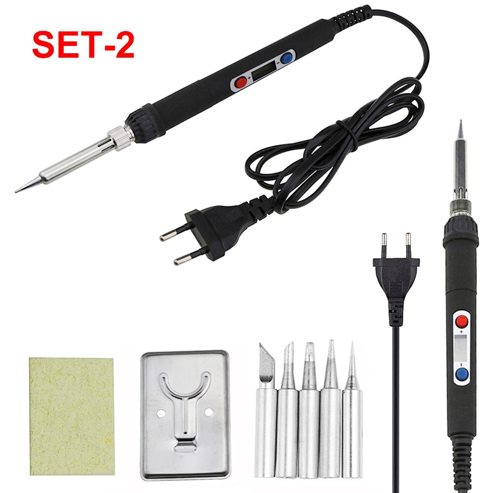 Soldering Iron Station 60W Digital Display Adjustable Temperature Electric Solder Iron Welding Rework Repair Tools: 110V US Plug / SET-2