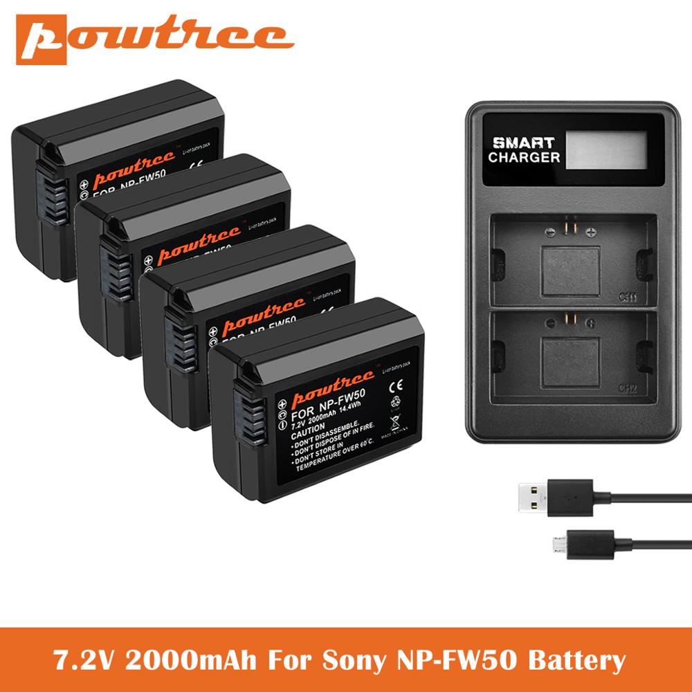 2000 mah np -fw50 batteri+lcd dobbelt oplader til sony alpha  a6500 a6300 a6000, a7s, a7, a7s ii , a7s, a5100, a5000, a7r, a7 ii kamera: 4x batterioplader