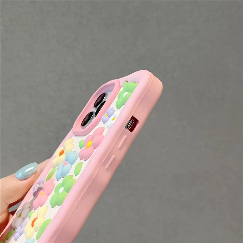 Cute Flower Soft Silicone stereoscopic 3D Case For iPhone15 13 11 12 14 Pro Max Luxury Shockproof Pink Floral Phone Cover
