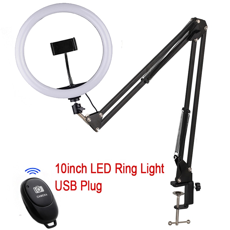 Led Ring Light 10&quot; 200pcs LED 3Color 3200K-5600K Dimmable Photography Lighting Phone Video LED Ring Lamp With Long Arm Stand