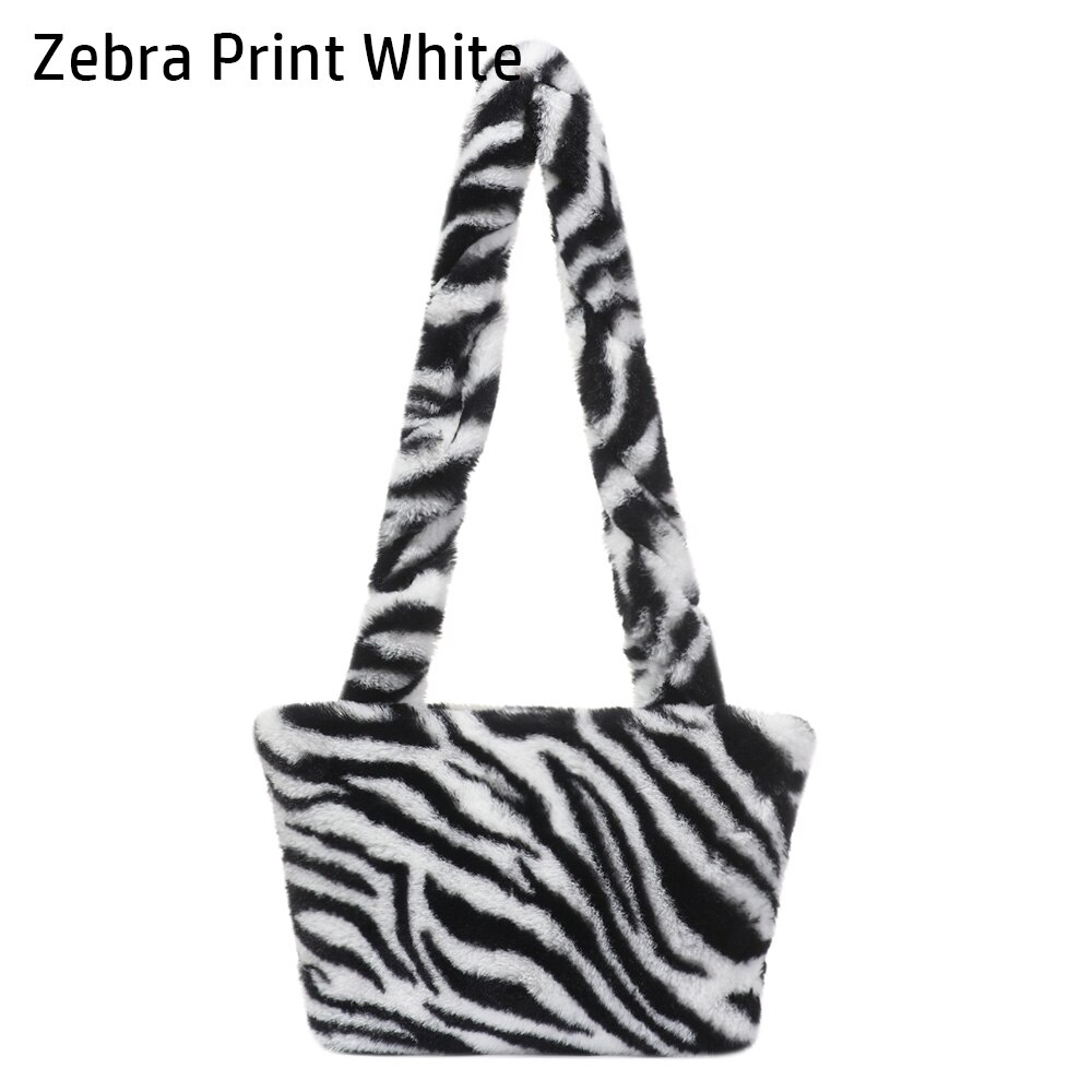 Flauschige plüsch-beuteltasche, schultertasche mit kuhmuster, Kupplung-handtasche, tragetasche aus kunstpelz, umhängetasche, Bote Tasche: Zebramuster weiß