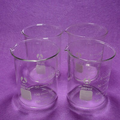 250 ML Glass Beaker, 4pcs/lot,lab Glassware,GG17 Laboratory Beakers