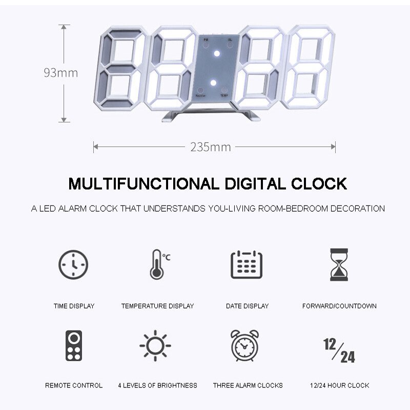 W&amp;G 3D Wall Clock Remote Korea Snooze Alarm Clocks Hanging Watch Table Clock Calendar Electronic Clock Intelligent Digital Clock
