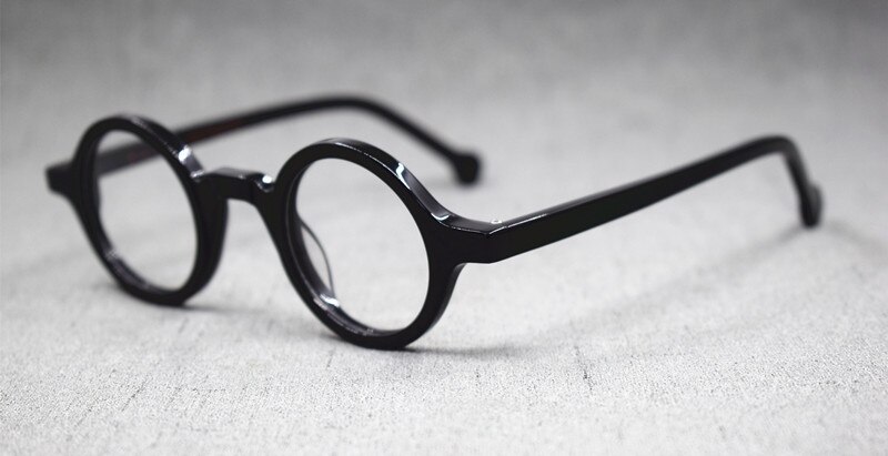 Small Vintage Round Hand Made Eyeglass Frames Full Rim Acetate Retro Glasses Eyewear Rx able: BLACK