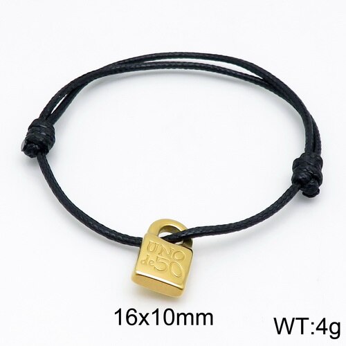 Women Men Silver Color Gold Stainless Steel key UNO de 50 Lock Black Red Brown Pink Rope Bracelet Jewelry: 2