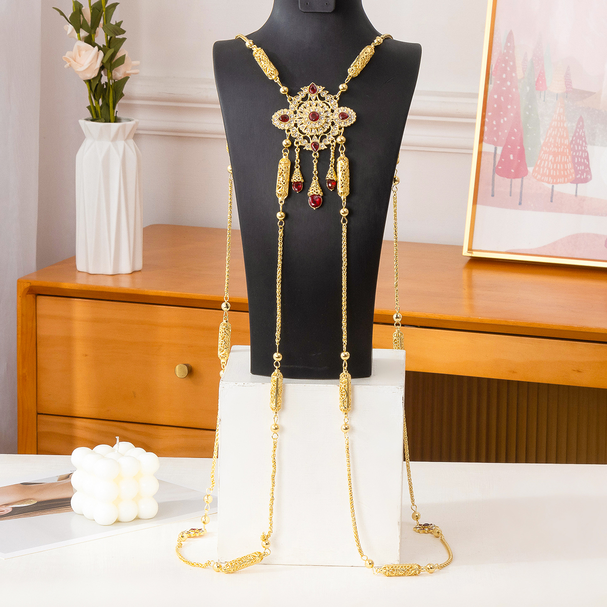 Accessori per il corpo da sposa marocchino in metallo con strass micro-intarsiati fatti a mano con catena da spalla da sposa araba