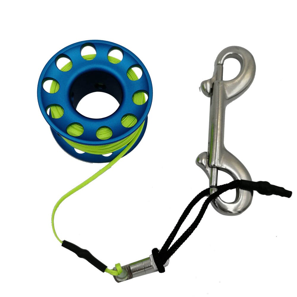 Scuba Diving Spool Finger Reel Bolt Snap Hook Aluminum Alloy Free Diving Spool Dive Reel: Blue 20M Green Line