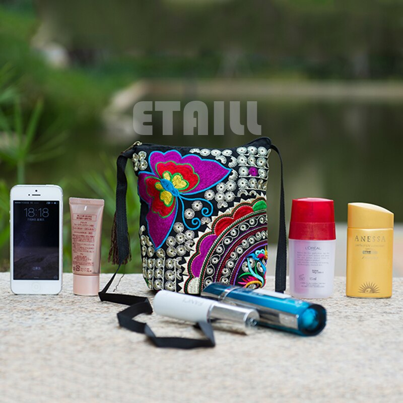 Chinese Nationale Etnische Stijl Messenger Bag Vintage Bloemen Geborduurde Leuke Canvas Crossbody Tas Meisjes Kleine Telefoon Tassen