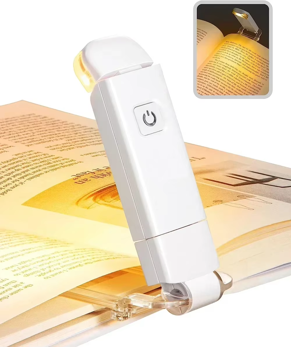 Luz de libro marcapáginas con Clip con temporizador, luz de lectura recargable por USB, Mini luz Led de lectura, lámpara de lectura portátil para mesita de noche y escritorio: Rojo