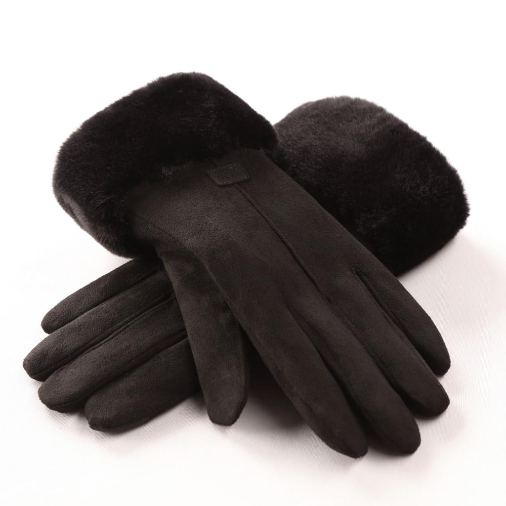 Winter Suède Handschoenen Voor Vrouwen Screen Touch Volledige Vinger Handschoenen Dikke Winter Warm Ski Anti Wind Handschoenen #20: Black