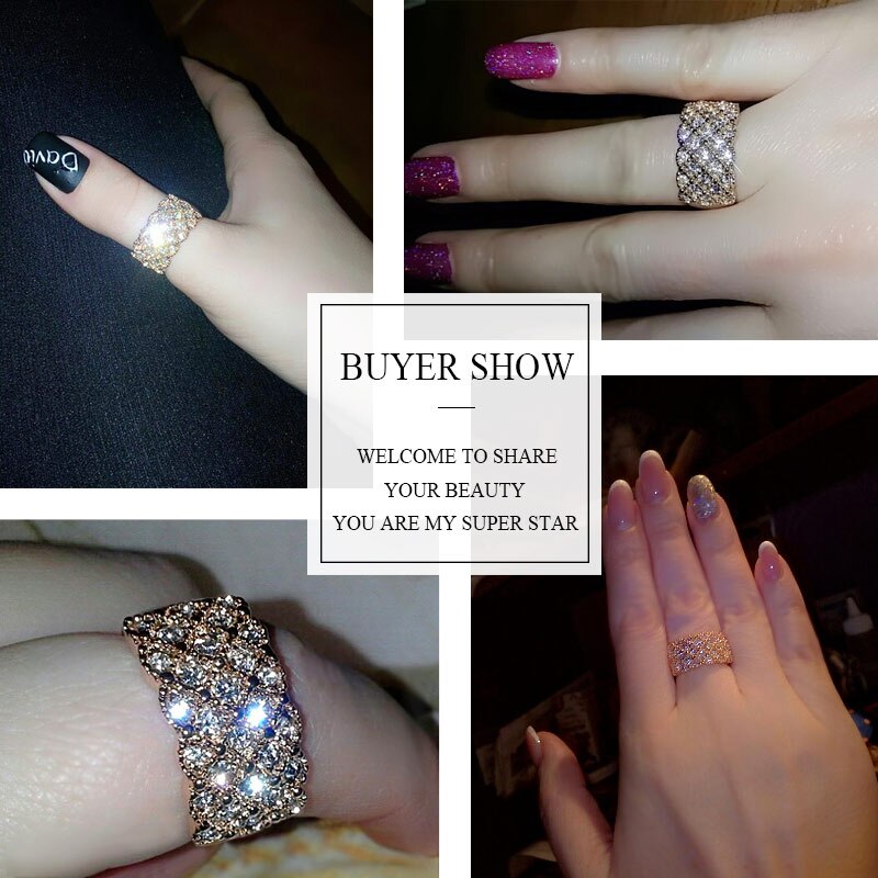 USTAR Brede Vinger trouwringen voor vrouwen met shiny AAA zirconia Rose Gold kleur Kristallen engagement ringen vrouwelijke anel