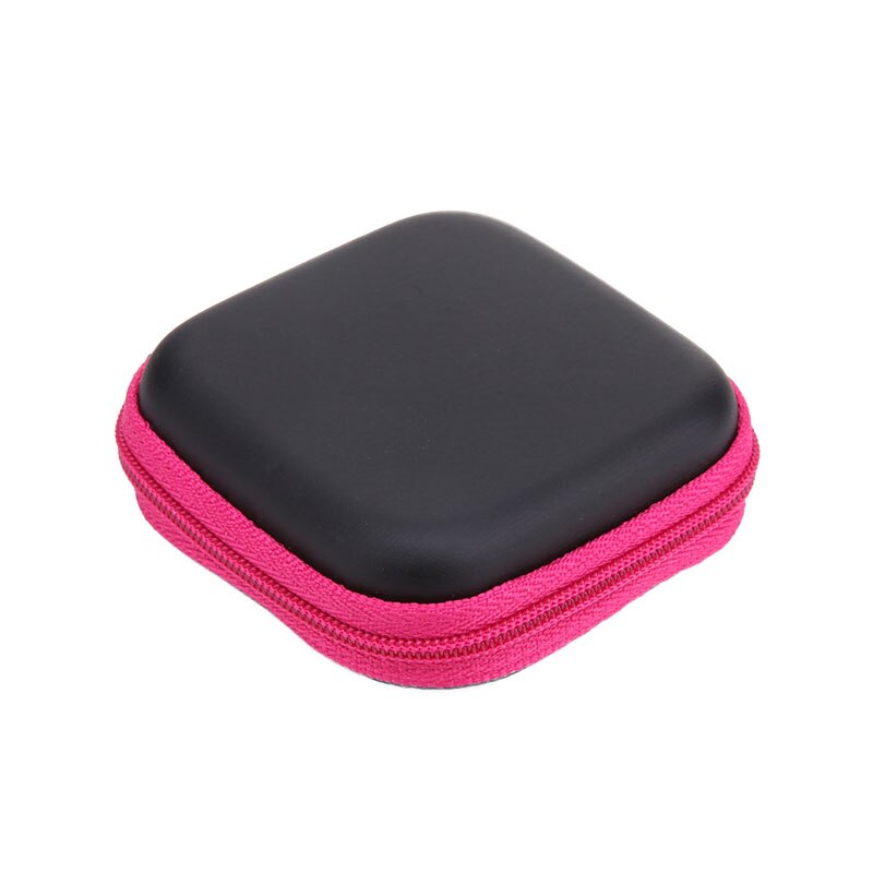 Mini rund eva-fodral hörlurar bluetooth-kompatibel hörlurskabel förvaringsbox digital laddare hörlursväska cd-fodral sd-kort: Rosröd
