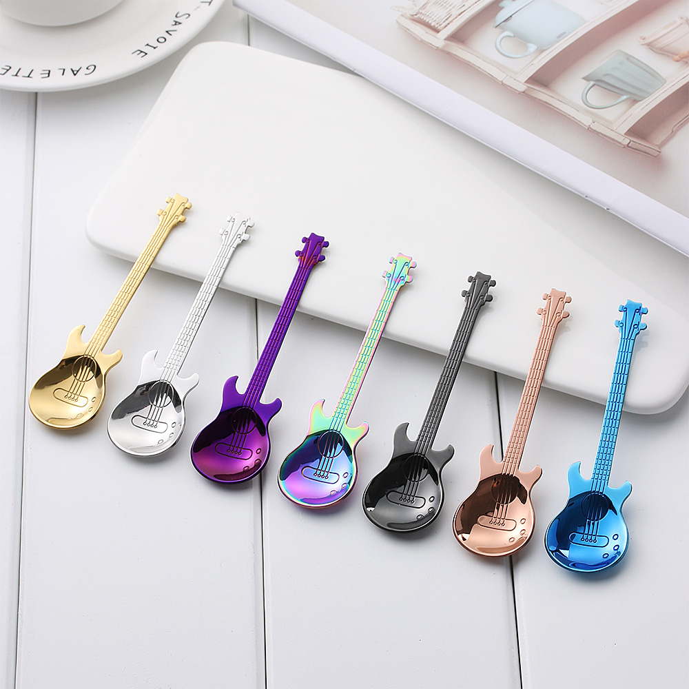 Regenboog Gitaar Vorm Koffie Mengen Lepel Koud Drankje Thee Gereedschap Keuken Gadget Lepel Handvat Roestvrijstalen Keuken Accessoires