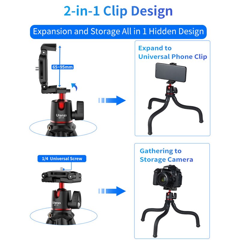 Ulanzi MT-11 elastyczny statyw trójnożny do DSLR Smartphone 2 w 1 statyw przedłużyć 1/4 ''śruba do Magic Arm światło Led do kamery