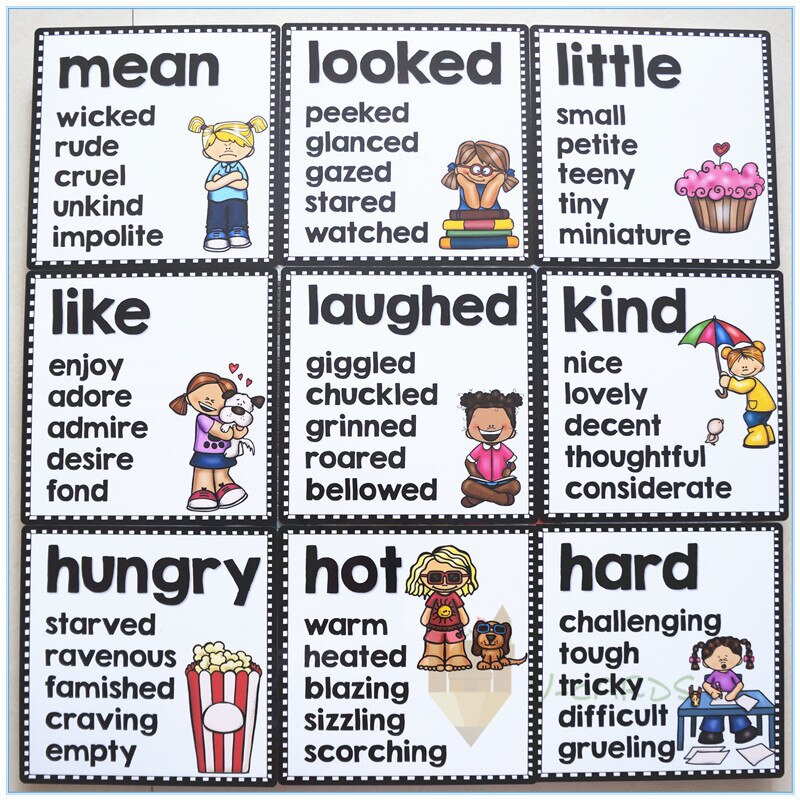 30pcs 13*13cm Synonym English Poster Classroom Decoration Flash Cards For Kids Educational Posters Memory Game: Default Title