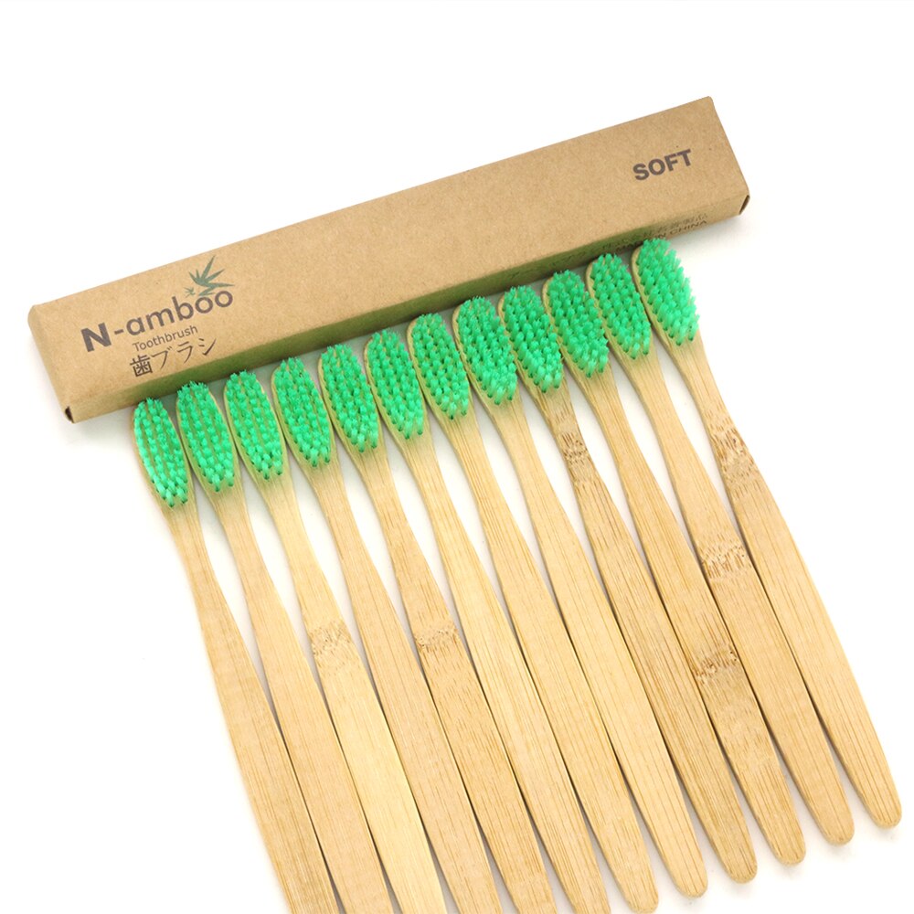 12 Pack Bamboo Toothbrush Wood toothbrush Green soft-bristle Adult Toothbrush Soft Toothbrush