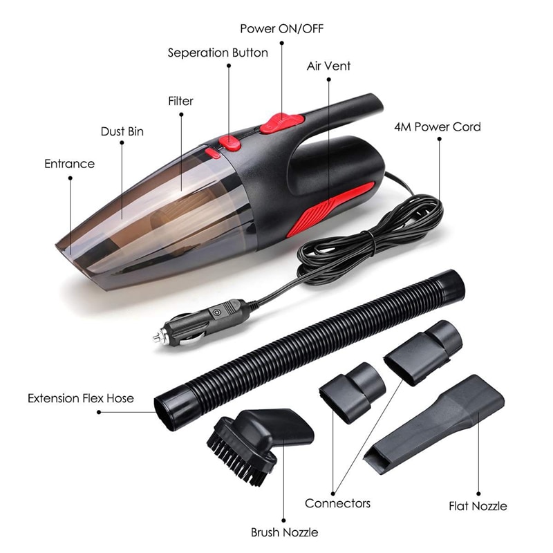 Tragbare 4 Meter Lange Handheld Staubsauger Nass/Trocken Wiederaufladbare Staubsauger schnell aufladen für Auto Hause 120W 12V 5000Pa