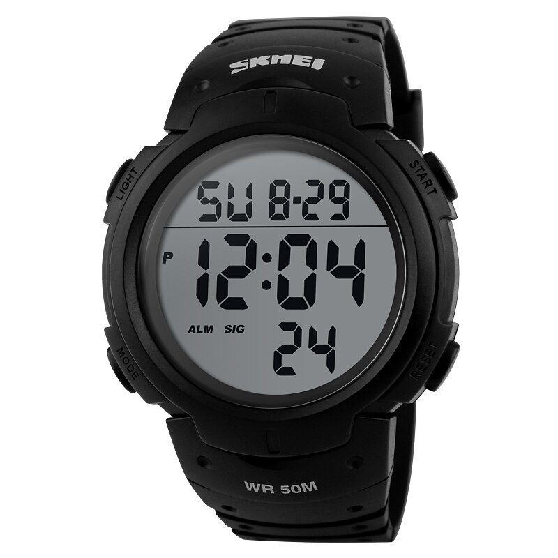 Skmei utendørs sportsklokke herre stor urskive enkle klokker kalender pu stropp 5 bar vanntett digital klokke reloj hombre 1068: Hvit