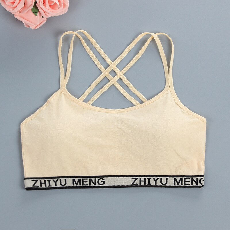 Cotton Womens Bra Non-wired Tube Top Lingerie Teen Girls Underwear Training Bras Big Children Shaping Breathable Elasticity Vest: Beige