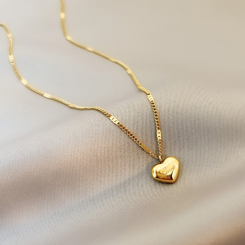 Høj kvalitet 316l rustfrit stål guld farve kærlighed hjerte halskæder til kvinder chokers trend festival fest smykker: Default Title