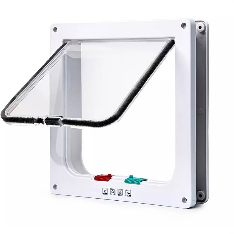 Pet Door 4 Way Locking Security Lock ABS Dog Cat Weatherproof Flap Door Controllable Switch Direction Doors Small Pet Supplies: XL / black