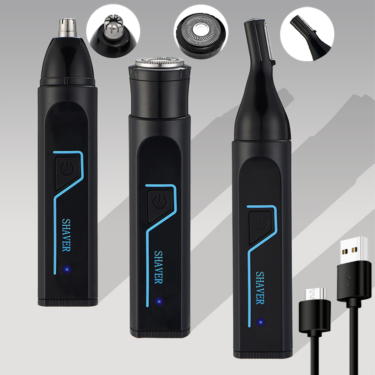 Depiladoras de pelo para hombre, afeitadoras de pelo para Barba, pelo eléctrico para nariz, pecho, axila, piernas, afeitadora 3 en 1, removedor de pelo privado: Default Title