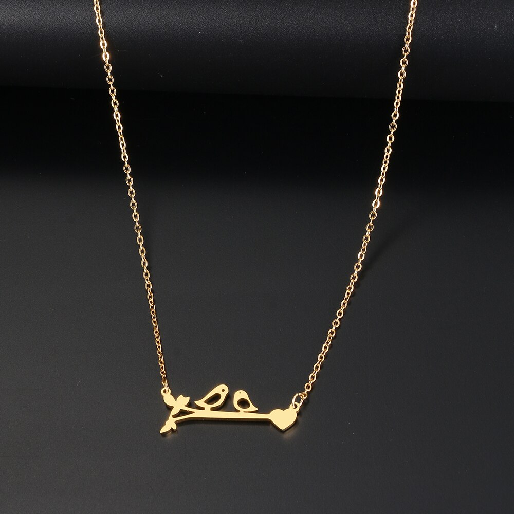 Rvs Kettingen Hollow Tak Vogel Hart Hanger Choker Sleutelbeen Ketting Kettingen Voor Vrouwen Sieraden Party: Gold
