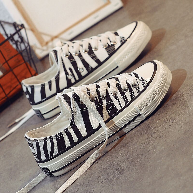 Zebra lærred sko kvinder høje sneakers kvinder snøre af fritidssko kvinder lejligheder udendørs vulkaniserede sko