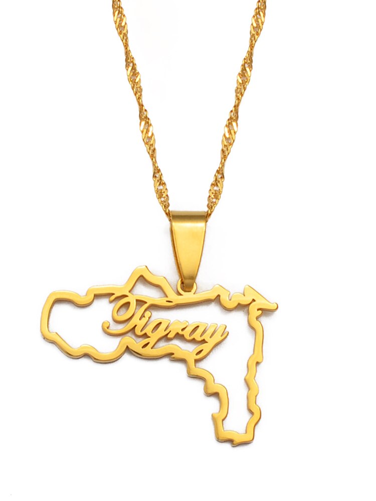 Anniyo Ethiopia Tigray Region Pendant Necklaces Gold Color African Jewelry for Women Girls #207421: Gold Color / 45cm or 17.7 inch