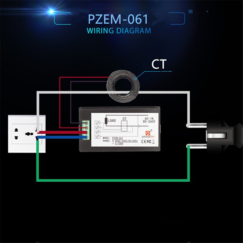 AC Single Phase Digital LCD Wattmeter Power Meter 220V 100A Watt Meter For Homekit PZEM-061 with Split CT