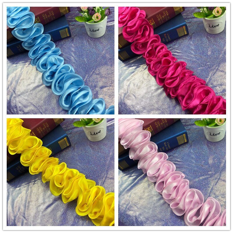 1Yard Ruffle Lace Edge Trim Shiny Satin Pleated Ribbon Gathered Fabric Hem For DIY Crafts Baby Dress Bouquet Decoration