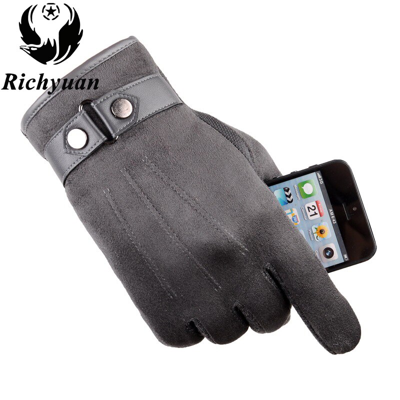 Richyuan efterår vinterhandsker mænd tykkere varme kashmir termiske vanter mandlige berøringsskærm handsker til smart telefon / ipad: Grå