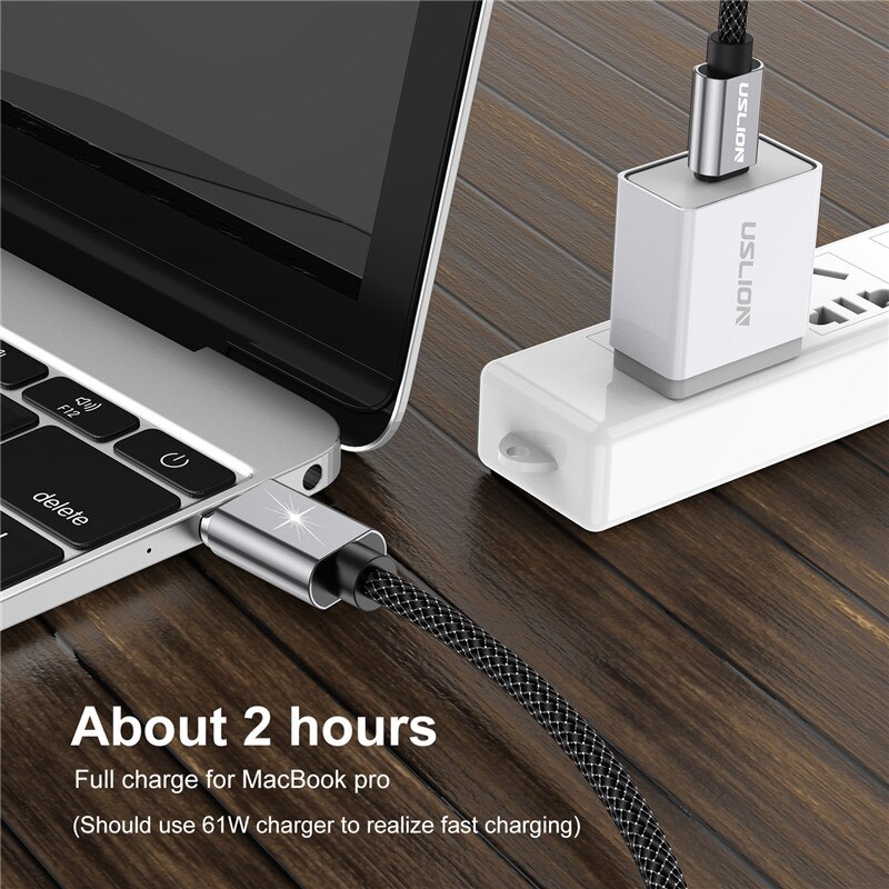 Cabo usb magnético uslion 5a tipo c, fio de carregamento super rápido para macbook 100w pd USB-C tipo c-c fio para xiaomi samsung note