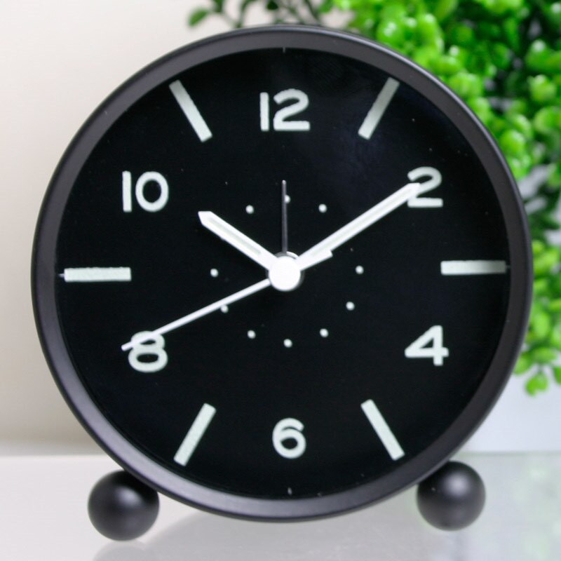Circulaire Wekker Met Nachtlampje Office Desktop Naald Quartz Lichtgevende Stille Nachtkastje Wekker Kerstcadeaus: Black