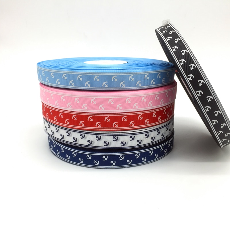 6 kleuren 3/4 "(20mm) 5 yards Gedrukt Anker Grosgrain Lint Voor Riem Cadeau Verpakking Bruiloft Decoratie Kerst Levert