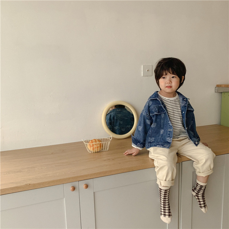 2021 stile coreano autunno bambini ragazzi ragazze cappotto cartone animato orso stampa maniche lunghe giacche di jeans bambini capispalla stile Casual E5366