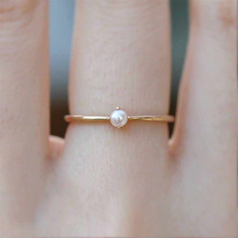 1PC Opal Simple Pearl Ring For Women Finger Ring Thin Gold Female Engagement Wedding Bead Jewelry Size 6 7 8 9 10: 7