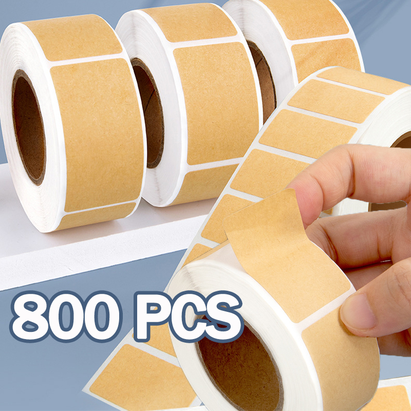 Khaki Square Kraft Stickers Blank Labels Paper Self-adhesive Handwritten Classification Office Labels Kitchen Glass Bottle