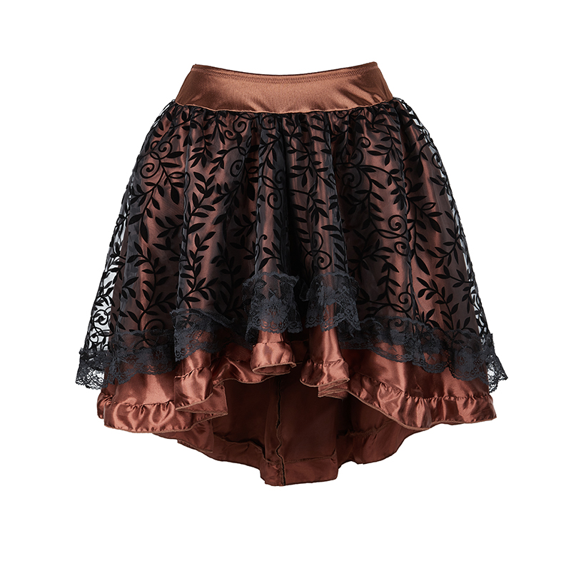 Brown Corset Dress Set Women's Steampunk Gothic Bustier Corset with High Low Skirt: M / Brown