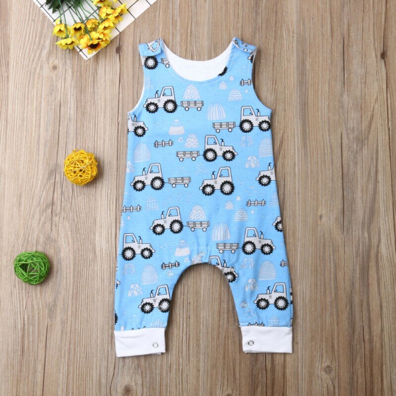 pudcoco Infant Baby Boys One Piece Romper Baby Girls Car Print Sleeveless Jumpsuits Causal Set Years Clothes 0-24M