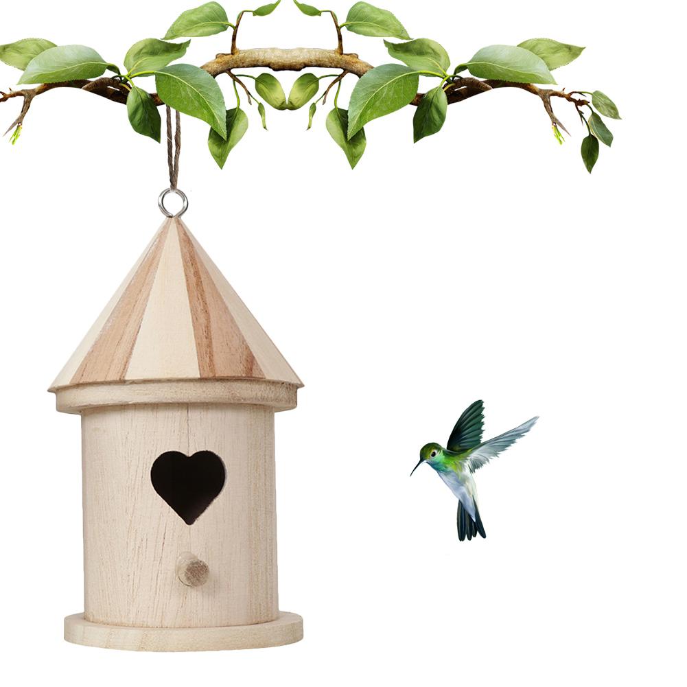 DIY Wooden Bird House Outdoor Hanging Bird Feeder Kids Painting Crafts Garden Home Decoration Bird Nest Pet Supplies: Heart door