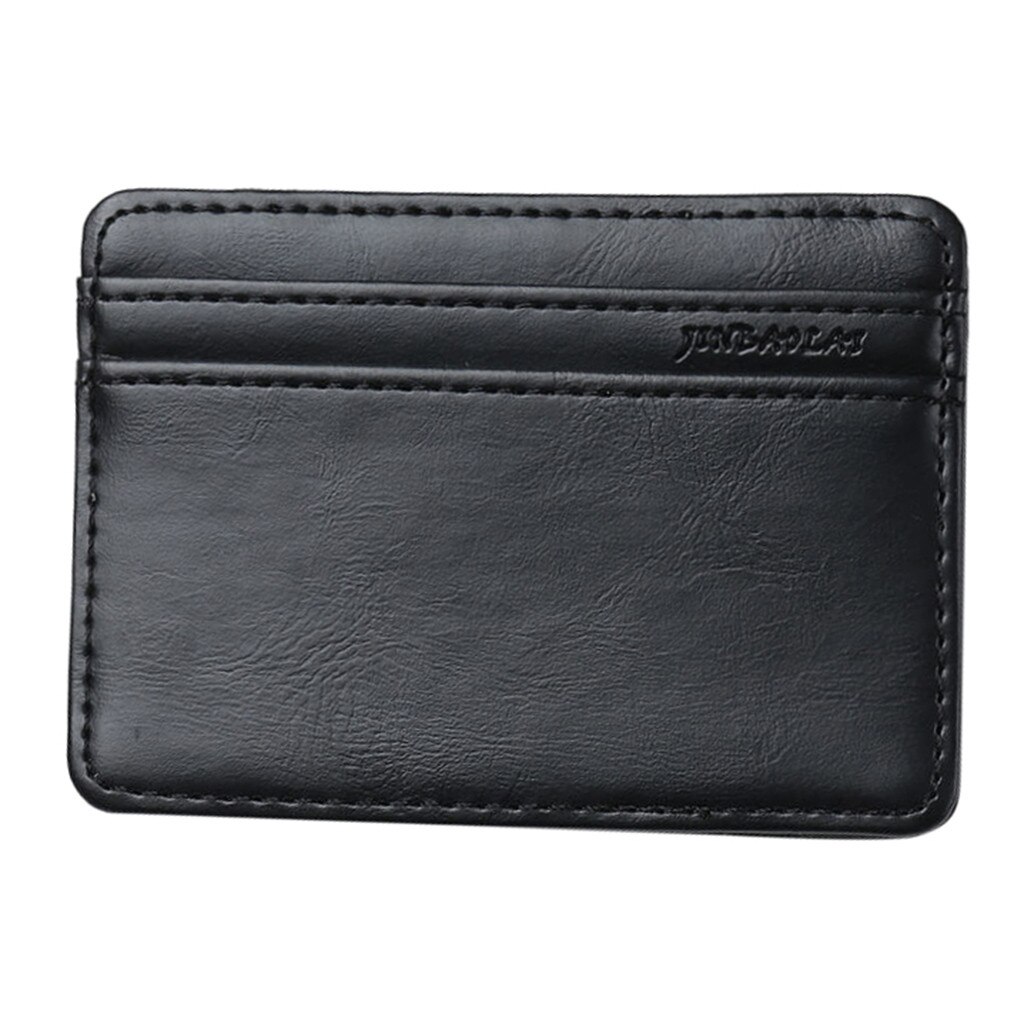 retro herren-geldbörse aus leder, einfarbig, lässig, schlank, kartenetui: Schwarz 