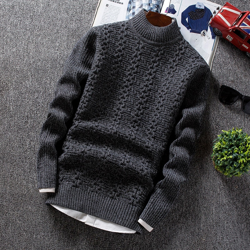 Winter Men's Sweater Male Slim Fit Knitted Pullovers Solid Color Casual Thick Warm Mens Christmas Sweaters Knitwear