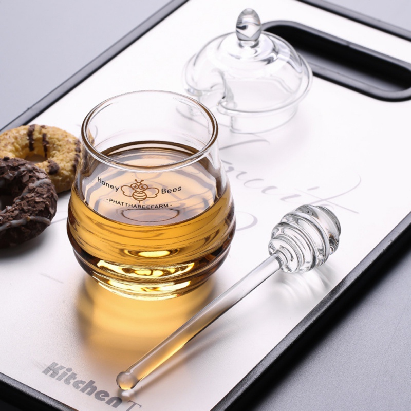 15cm Long Handle Glass Honey Spoon Kitchen Gadget Honey Jar Coffee Stirring Long Glass Mini Bee Honey Dipper Stirrer Muddler