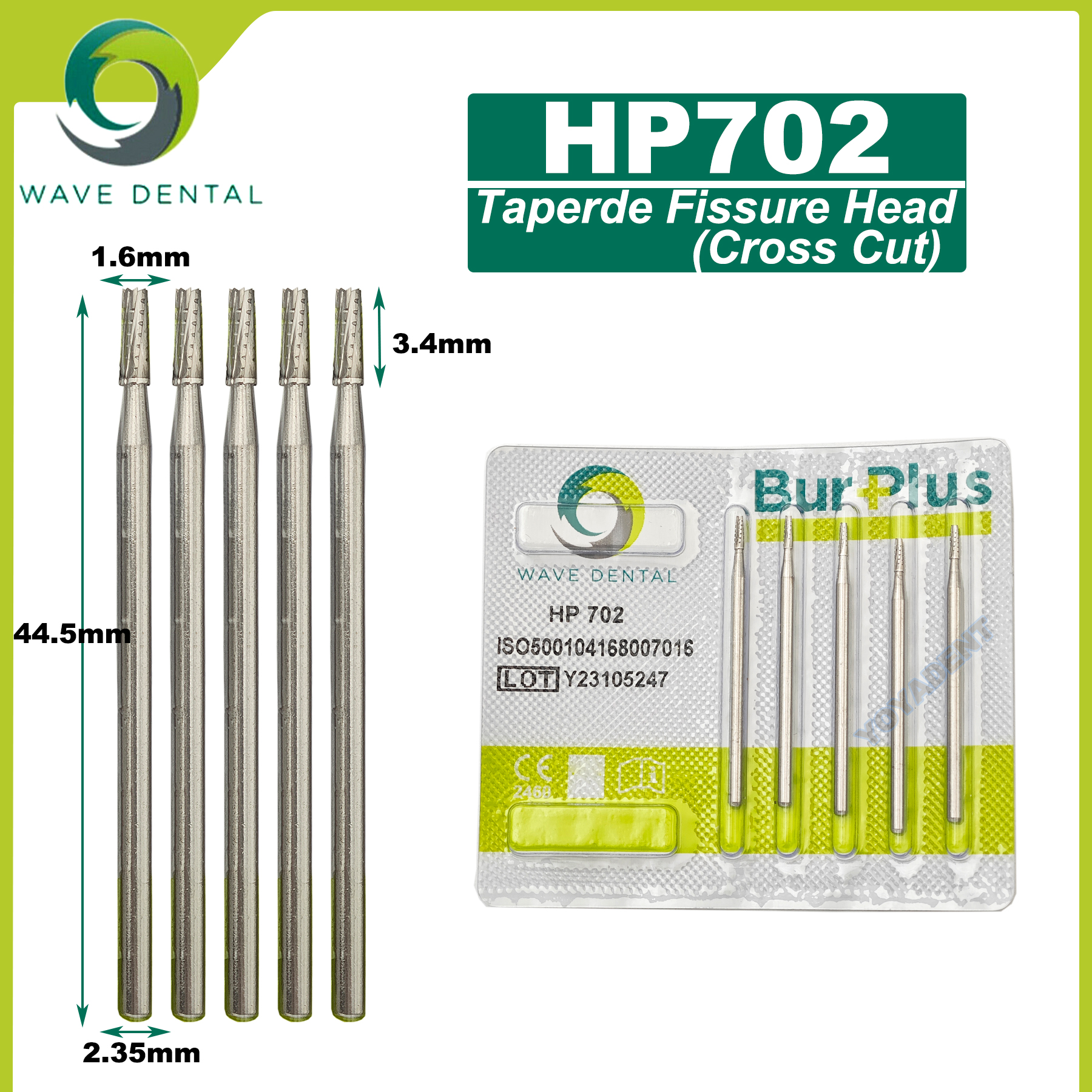 Fraises dentaires en carbure de tungstène WAVE, forets de dentisterie, fraise dentaire HP Dia 2.35mm pour cône à nez droit, pièce à main à basse vitesse 5 pièces/paquet