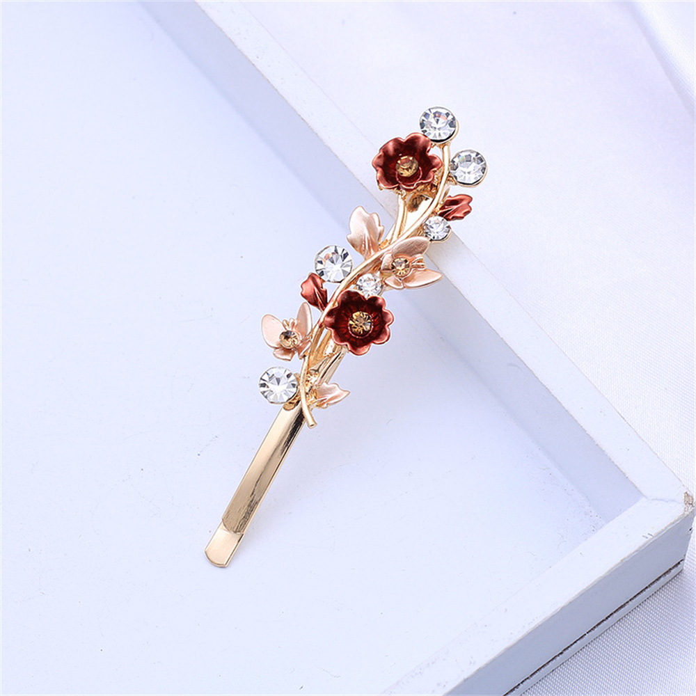 Pince à cheveux Vintage en forme de fleur en strass, Barrettes colorées en métal Floral et cristal pour fête, queue de cheval, accessoires pour femmes et filles: Rouge