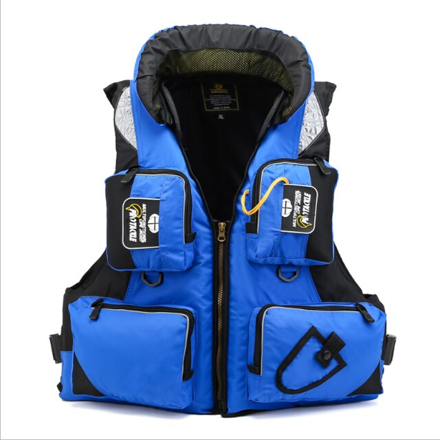 Adults Fishing life jackets large buoyancy multi-function portable marine fishing drifting fishing life vest: Blue / XL